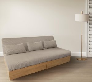 Sofa wypoczynkowa Daisy sztruks beżowa z funkcją spania i pojemnikami 4