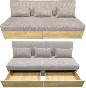 Sofa wypoczynkowa Daisy sztruks beżowa z funkcją spania i pojemnikami 6