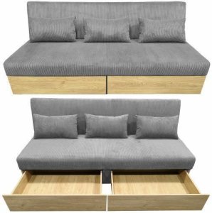 Sofa wypoczynkowa Daisy sztruks szara z funkcją spania i pojemnikami 2