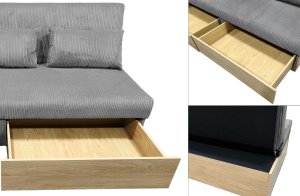 Sofa wypoczynkowa Daisy sztruks szara z funkcją spania i pojemnikami 9