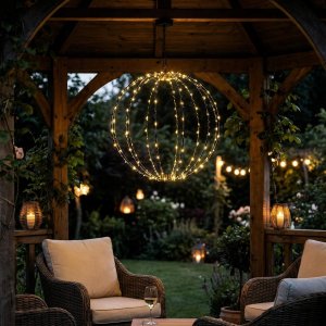 LAMPA SOLARNA WISZĄCA KULA 30CM 120 LED CIEPŁY BIAŁY 6