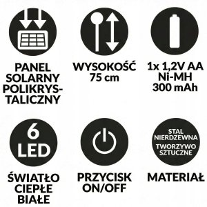 Saska Garden LAMPA SOLARNA TRAWA 6 LED 75CM 5