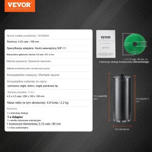 Wiertnica diamentowa 108mm do betonu mokra sucha laserowa z pilotem 6