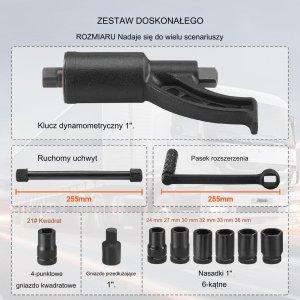 Zestaw Kluczy Dynamometrycznych do Nakrętek Mocujących 8 Gniazd 6