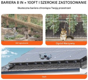 Ochrona paneli słonecznych 20x3048cm siatka PVC 70szt zacisków zwierzęta 6