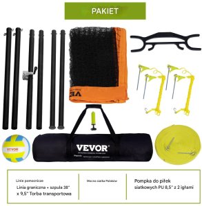 Vevor Siatka do siatkówki przenośna regulowana aluminiowa - zestaw z piłką PVC 2