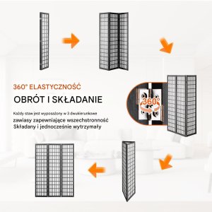 Vevor Japoński Parawan Pokojowy 3-panelowa przegroda dekoracyjna do domu i biura 3