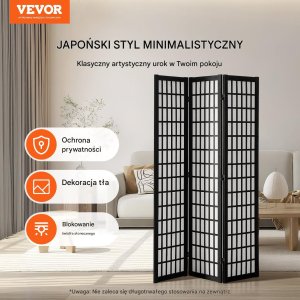 Vevor Japoński Parawan Pokojowy 3-panelowa przegroda dekoracyjna do domu i biura 7