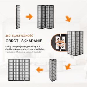 Vevor Japoński Parawan Pokojowy 4-panelowa przegroda dekoracyjna do domu i biura 3