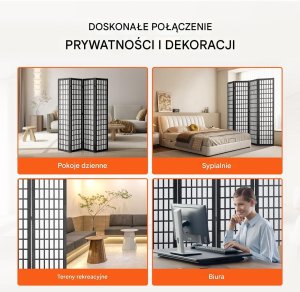 Vevor Japoński Parawan Pokojowy 4-panelowa przegroda dekoracyjna do domu i biura 6