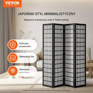 Vevor Japoński Parawan Pokojowy 4-panelowa przegroda dekoracyjna do domu i biura 7