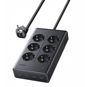 Listwa zasilająca UGREEN S622 6xAC + 3xUSB + USB-C GaN 1.5m (czarna) 2