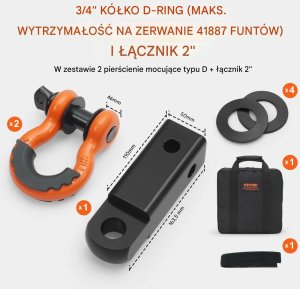 Vevor Taśma holownicza 9m wyciągarka 16T pętla shackle zestaw off-road terenówka 4