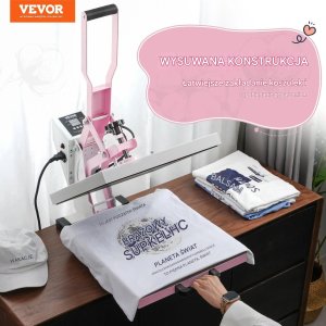 Vevor Prasa termiczna 38x38 cm z wysuwem do koszulek transfer ciepła różowa 3