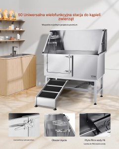 Vevor Wanna groomerska 127 cm stal nierdzewna rampa filtr prysznic drzwi lewe 3