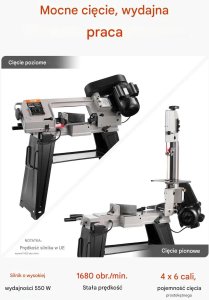 Piła taśmowa do metalu 135x86cm 550W kąt 045 regulacja prędkości warsztat 3
