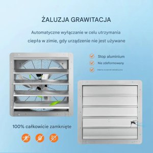 Wentylator wyciągowy 610 mm 1400RPM 2892CFM aluminiowy do garażu/szklarni 6