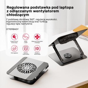 Podstawka chłodząca Unitek Unitek Podstawka chłodząca pod laptopa regulowana 360°, 8''- 17,3'' 5