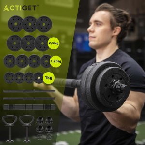 Hantle regulowane 30 kg zestaw obciążeń gryf do treningu siłowego talerze zaciski UNIWERSALNY 17