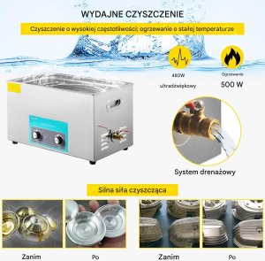 Myjka ultradźwiękowa 6L stal 304 grzałka timer do biżuterii i narzędzi 5