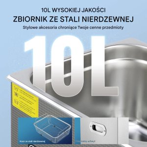 Myjka ultradźwiękowa 10L timer grzałka stal nierdzewna do biżuterii 5