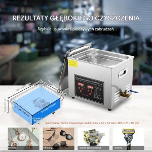 Myjka ultradźwiękowa 10L timer grzałka stal nierdzewna do biżuterii 6