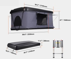 Namiot turystyczny Vevor Namiot dachowy hard shell 23 os., drabinka materac do SUV/pickupa 2