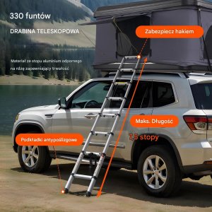 Namiot turystyczny Vevor Namiot dachowy hard shell 23 os., drabinka materac do SUV/pickupa 6