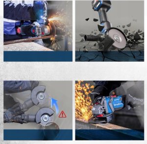 DongCheng Szlifierka Kątowa 125mm 18V 1000W Bezszczotkowa 3-Biegi Zestaw 4