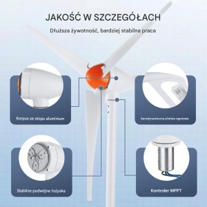 Ładowarka solarna Turbina wiatrowa 500W 12V 3-łopatowa z regulatorem MPPT zestaw 3