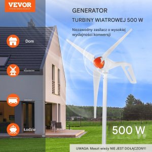 Ładowarka solarna Turbina wiatrowa 500W 12V 3-łopatowa z regulatorem MPPT zestaw 5