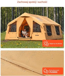 Namiot dmuchany 8-12 os. składany pompka luksusowy glamping z piecem 5
