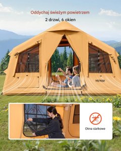 Namiot dmuchany 8-12 os. składany pompka luksusowy glamping z piecem 6