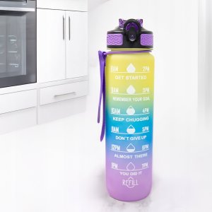 2x Butelka Sportowa Bidon na Wodę 1L Motywacyjny z Podziałką Rurka Fitness 12