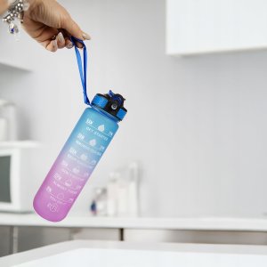 2x Butelka Sportowa Bidon na Wodę 1L Motywacyjny z Podziałką Rurka Fitness 13