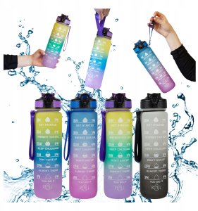 2x Butelka Sportowa Bidon na Wodę 1L Motywacyjny z Podziałką Rurka Fitness 2