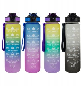 2x Butelka Sportowa Bidon na Wodę 1L Motywacyjny z Podziałką Rurka Fitness 4