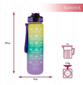 2x Butelka Sportowa Bidon na Wodę 1L Motywacyjny z Podziałką Rurka Fitness 5