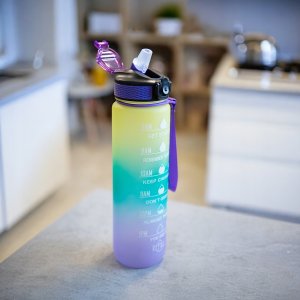 2x Butelka Sportowa Bidon na Wodę 1L Motywacyjny z Podziałką Rurka Fitness 8