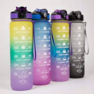 2x Butelka Sportowa Bidon na Wodę 1L Motywacyjny z Podziałką Rurka Fitness 10