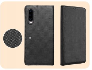 Etui z Klapką Do Huawei P30 (Czarne, Zamykane, Magnetyczne, Kabura) Szkło 4