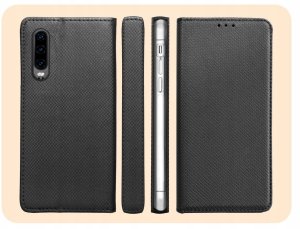 Etui z Klapką Do Huawei P30 (Czarne, Zamykane, Magnetyczne, Kabura) Szkło 6