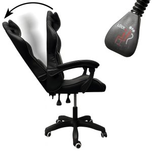 Fotel gamingowy czarny z poduszką lędźwiową i zagłówkiem do biurka 12