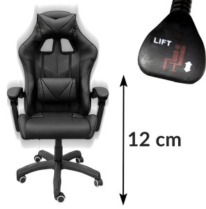 Fotel gamingowy czarny z poduszką lędźwiową i zagłówkiem do biurka 4