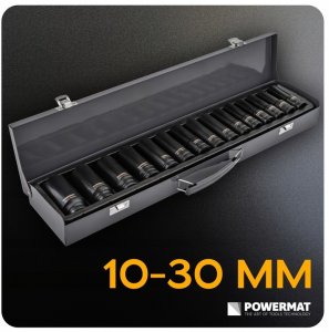 ZESTAW NASADEK UDAROWYCH DO KLUCZY 10-30MM HEX 15SZT 1/2" 78MM CRV WALIZKA 3