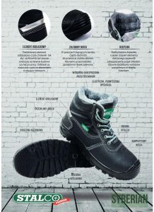 Bezpieczny ocieplany trzewik roboczy skóra ocieplina podnosek kompozyt nosek PU podeszwa PU/PU antypoślizgowa SR olejoodporna antyelektrostatyczna METAL FREE odblask SYBERIAN S3 SRC 43 2