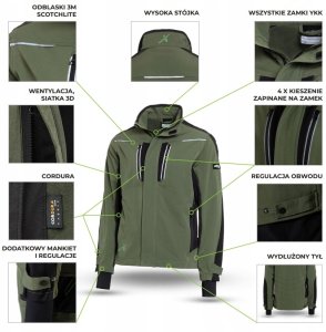 Męska bluza robocza elastyczna wiatroszczelna dodatki odblaskowe 3M Scotchlite budownictwo serwis montaż oliwkowa czarna STRETCH LINE - oliwkowy L 5