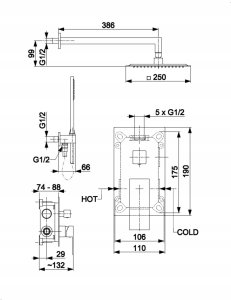 5139-501-39 / KFA / LOGON /  ZESTAW NATRYSKOWY PODTYNKOWY Z BATERIĄ 3 FUNKCYJNĄ, PVD BRUSHED LIGHT GOLD / 2