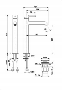 5032-632-31 / KFA / MOZA /  BATERIA MINI UMYWALKOWA STOJĄCA NABLATOWA, BRUSHED GOLD + CLICK CLACK 2
