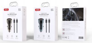 XO ładowarka samochodowa CC60 60W 1x USB 1x USB-C czarna + kabel USB-C - USB-C 2